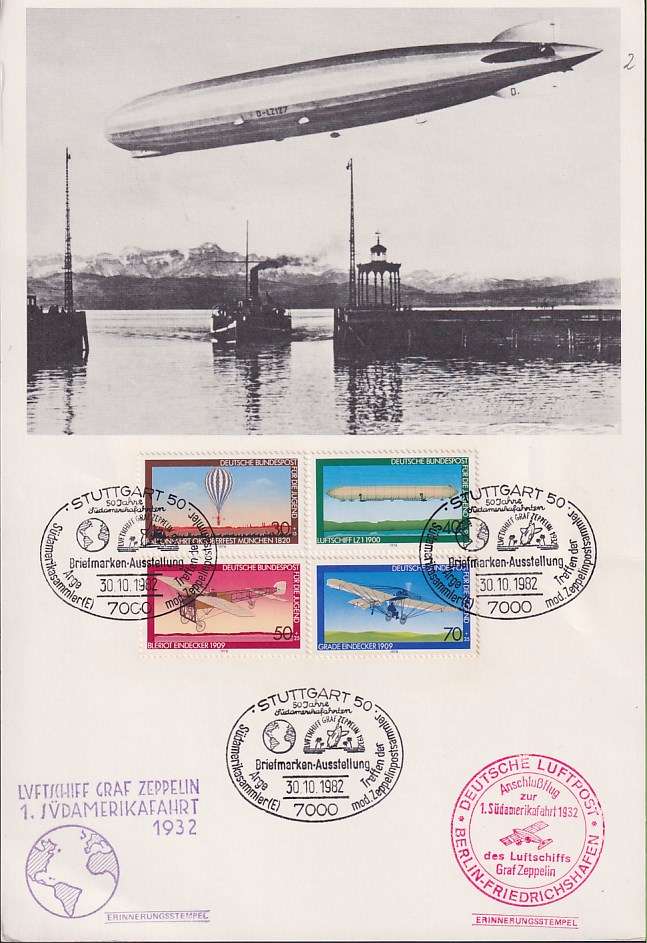 GERMANY  1982 50th Anniversary Deutsche Luftpost Graf Zeppelin flight Berlin to Stuttgart (2 sheets)