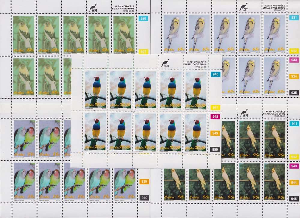 CISKEI 1993 Small Cage Birds complete set of 5 sheets (MNH, R1000)