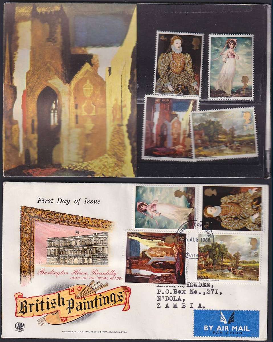 GB 1968 British Paintings presentation pack no. 1 and FDC by Stuart
