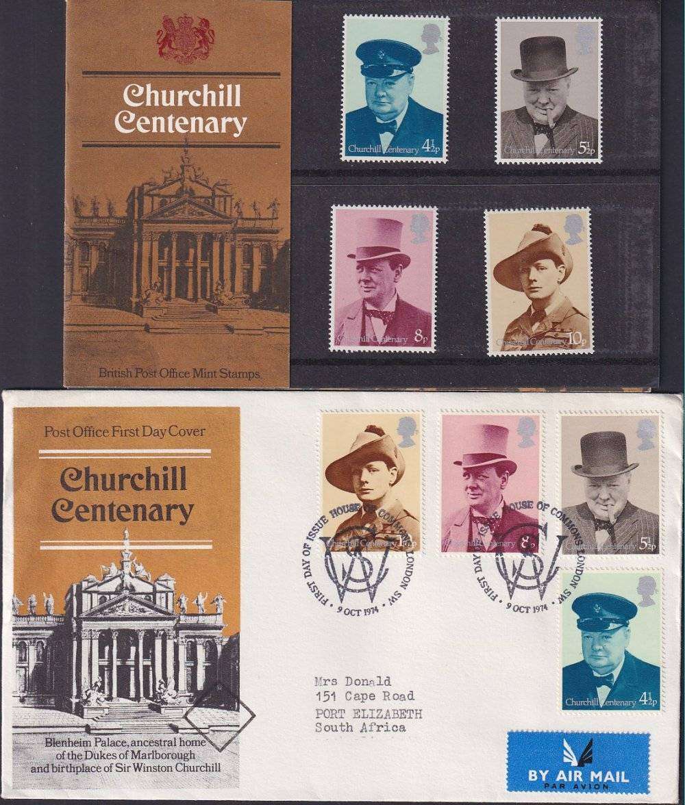 GB 1974 Churchill Centenary presentation pack no. 66 and FDC with House of Commons postmark