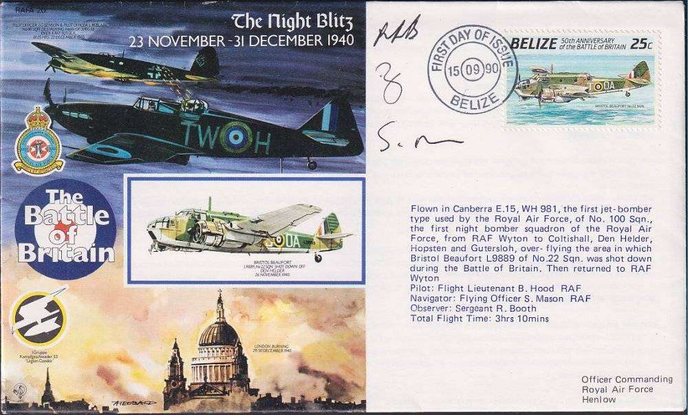 GB 1990 Battle of Britain "The Night Blitz" cover with 3 signatures