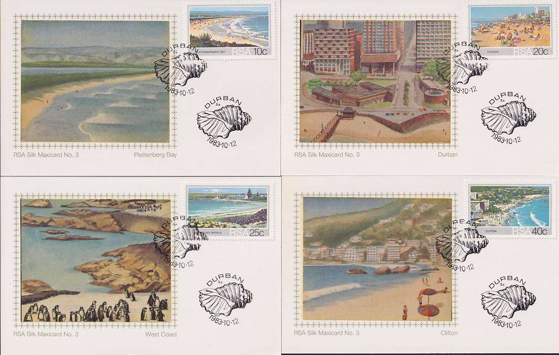 SOUTH AFRICA - 1983 Beaches in SA set of 4 silk maxicards no. 3, only 500 sets printed