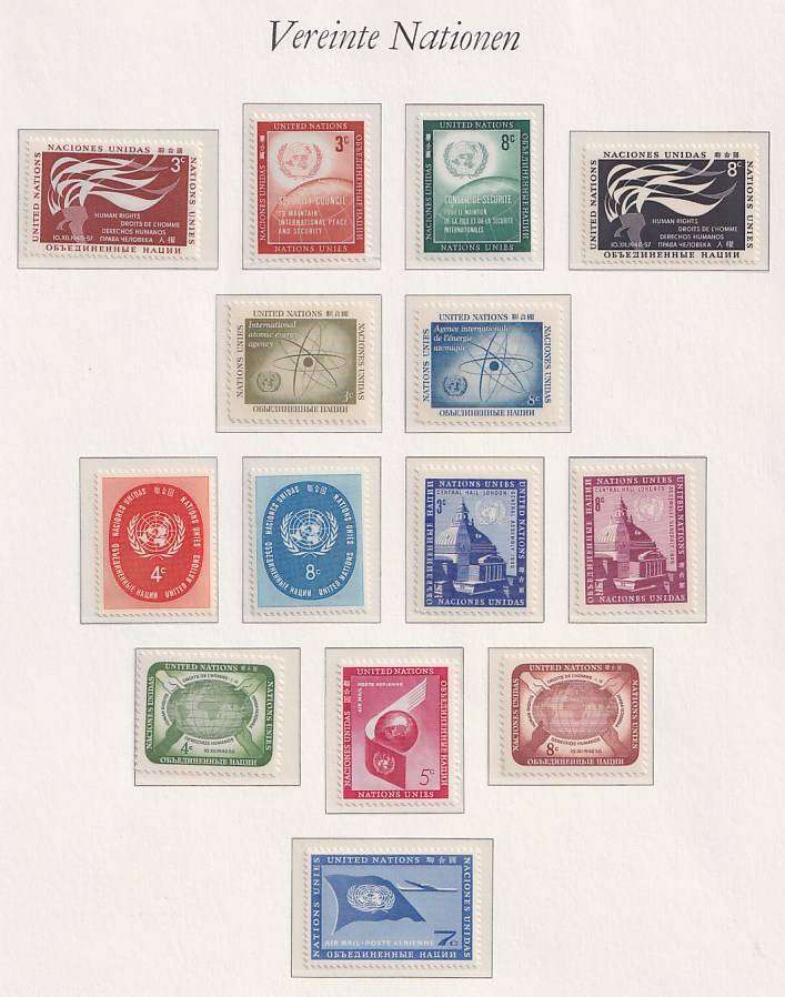UNITED NATIONS 1957-1961 collection on 4 pages (MNH, cat R400)