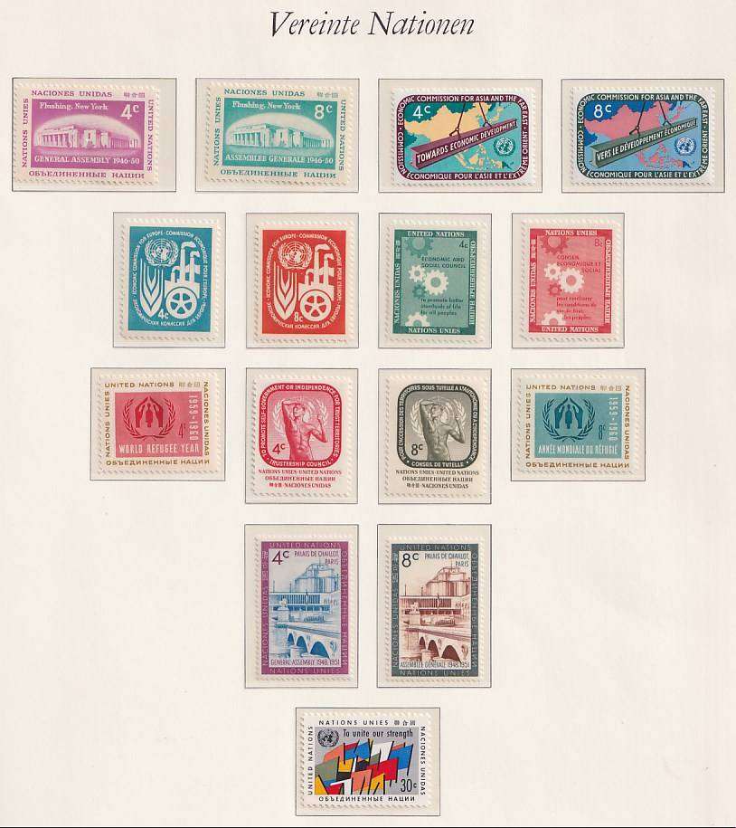 UNITED NATIONS 1957-1961 collection on 4 pages (MNH, cat R400)