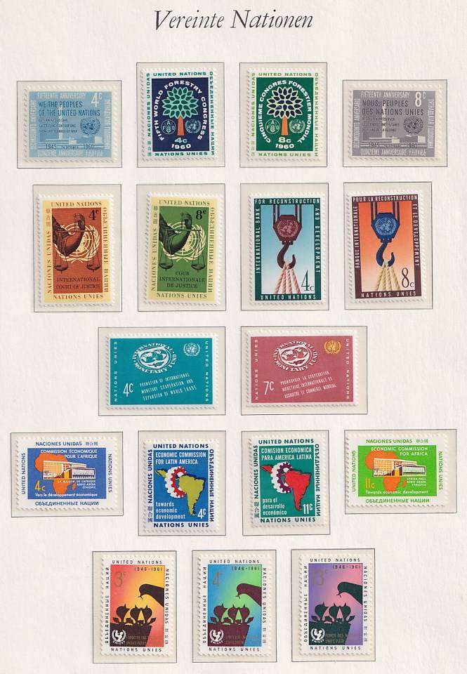 UNITED NATIONS 1957-1961 collection on 4 pages (MNH, cat R400)