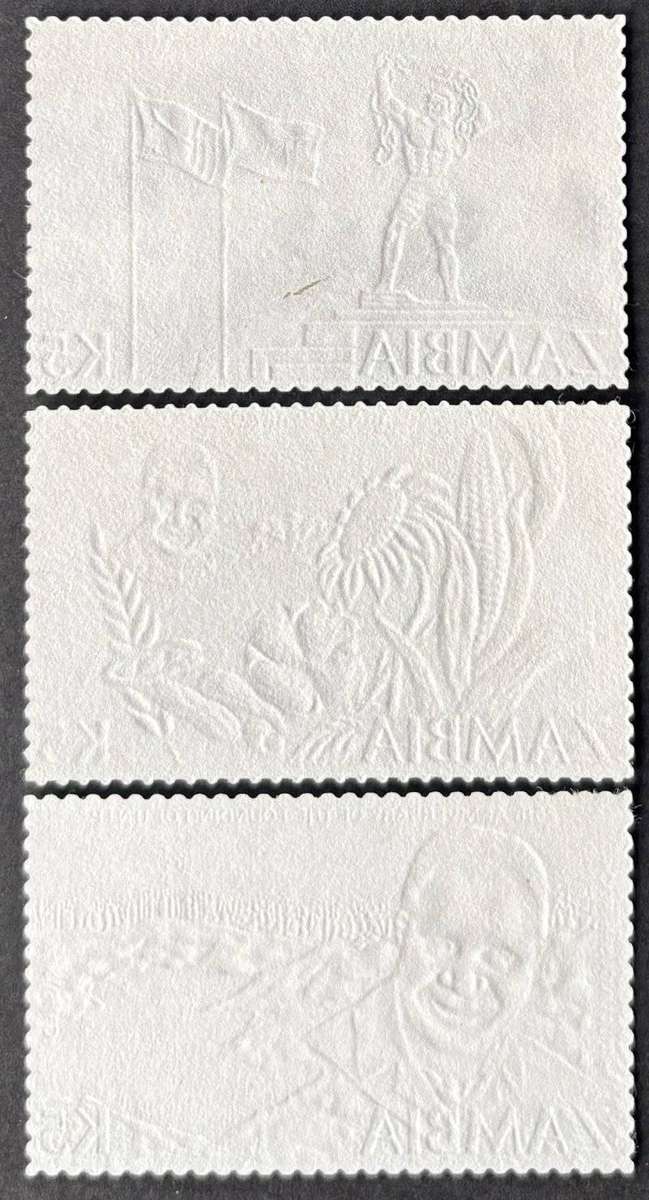ZAMBIA 1984 Independence Anniversary 5 kwacha set of 3 22K gold foil stamps