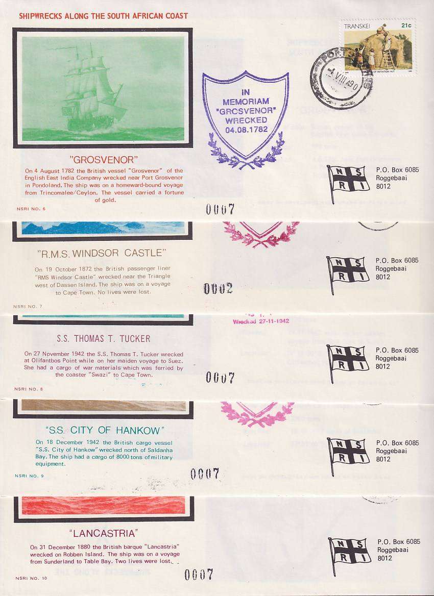 SOUTH AFRICA series of 10 covers commemorating Shipwrecks along the South African Coast