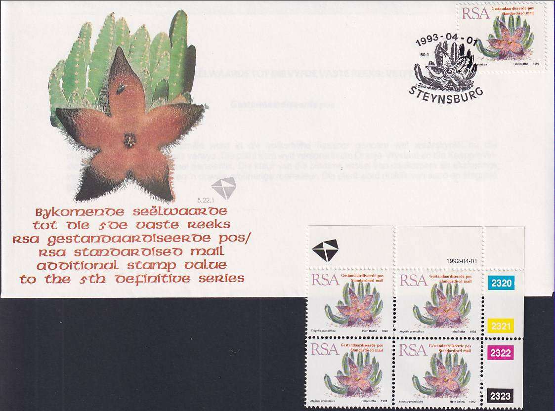 SOUTH AFRICA 1993 Definitive additional value FDC 5.22.1 with MNH control block