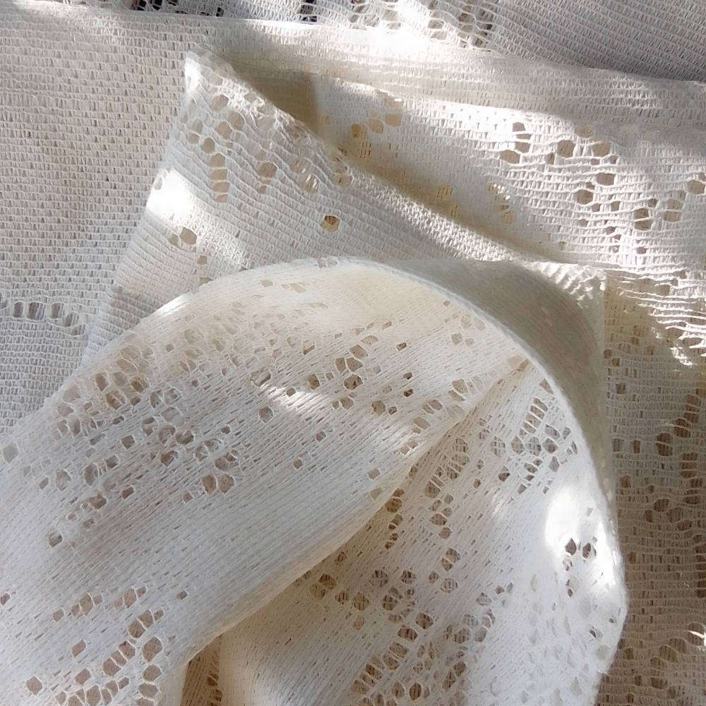 Set of 3 Lace Curtains with Tree, Boat and Nature Scene 1.35 x 190 in good condition