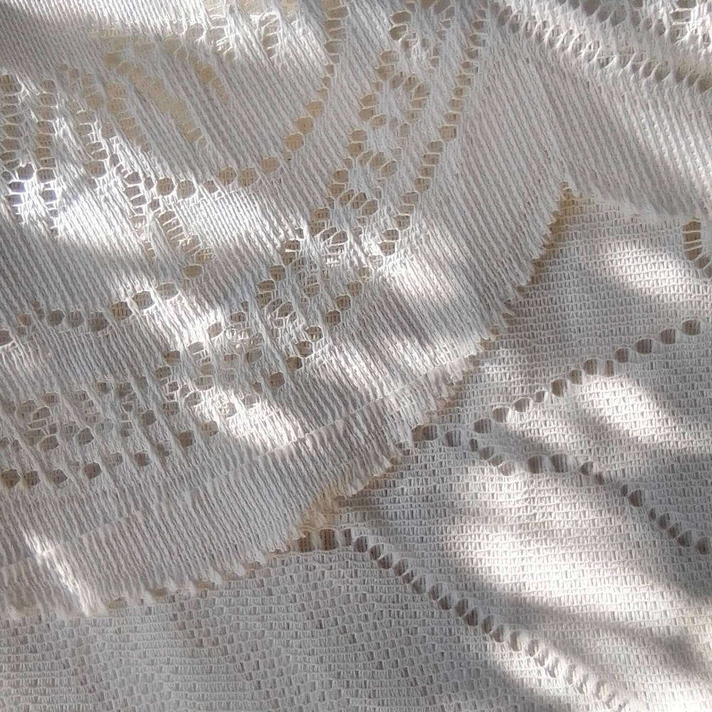 Set of 3 Lace Curtains with Tree, Boat and Nature Scene 1.35 x 190 in good condition