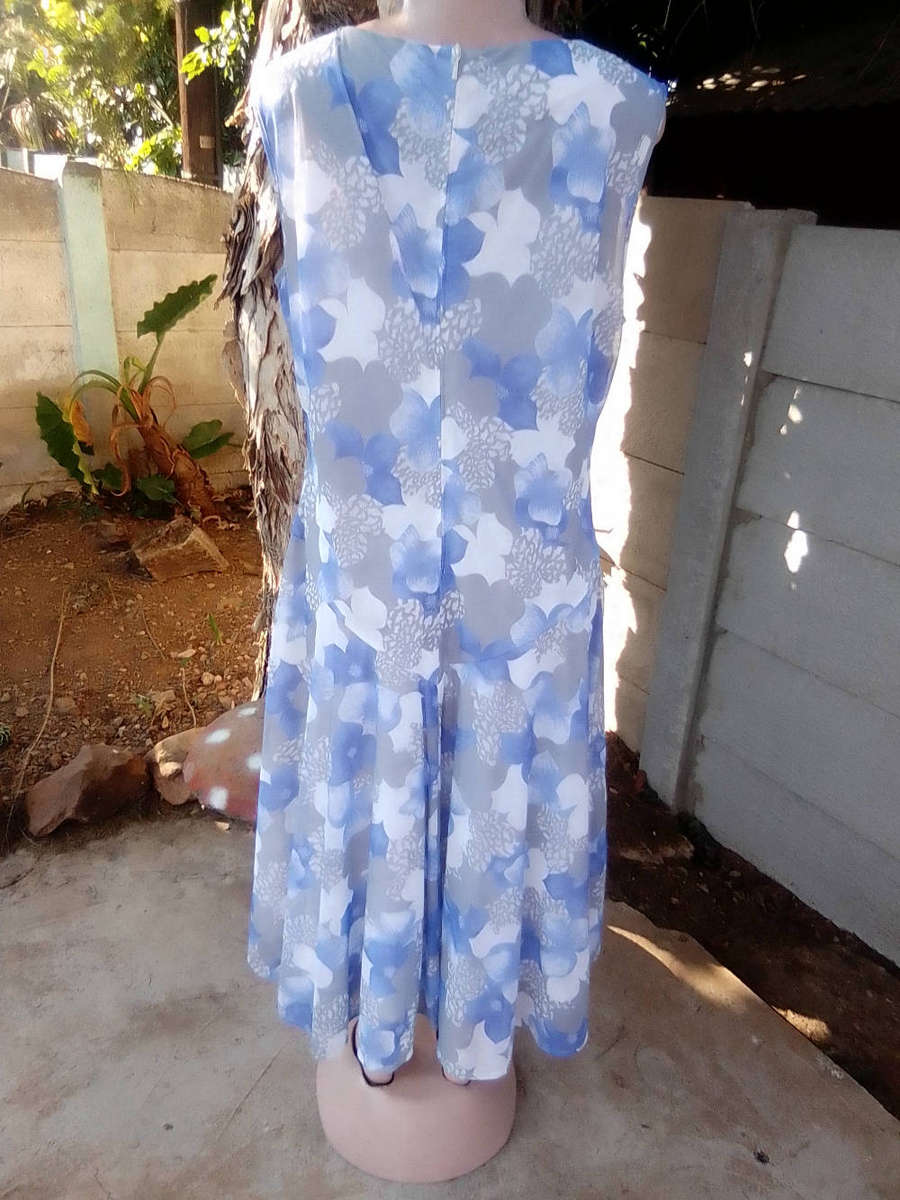 Vintage Blue, Grey & White Dress with Matching Cover Jacket - Size 16 and Half