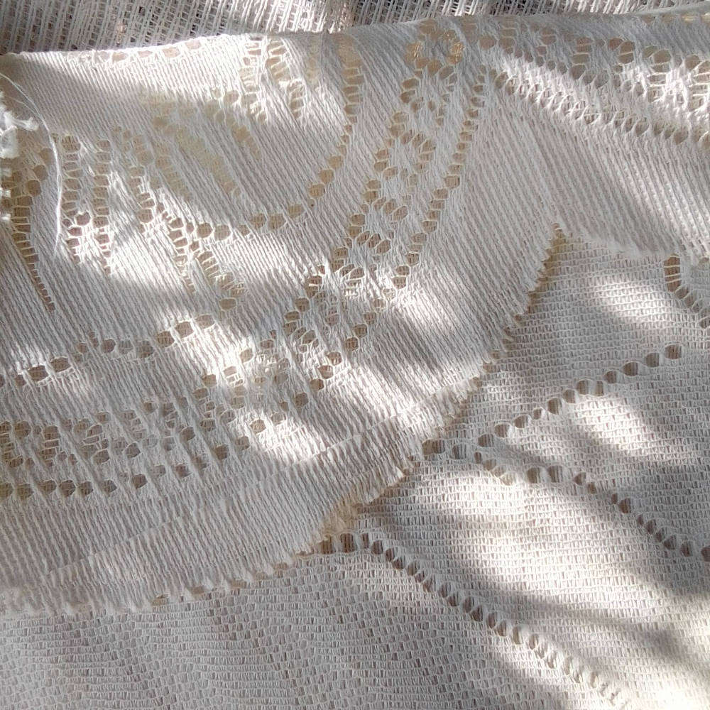 Set of 3 Lace Curtains with Tree, Boat and Nature Scene 1.35 x 190 in good condition