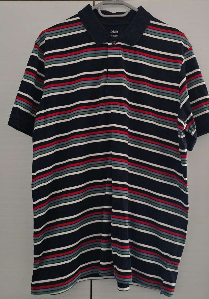 Splash DUBAI Mens Navy Blue Striped Polo / Golfer - Size XL