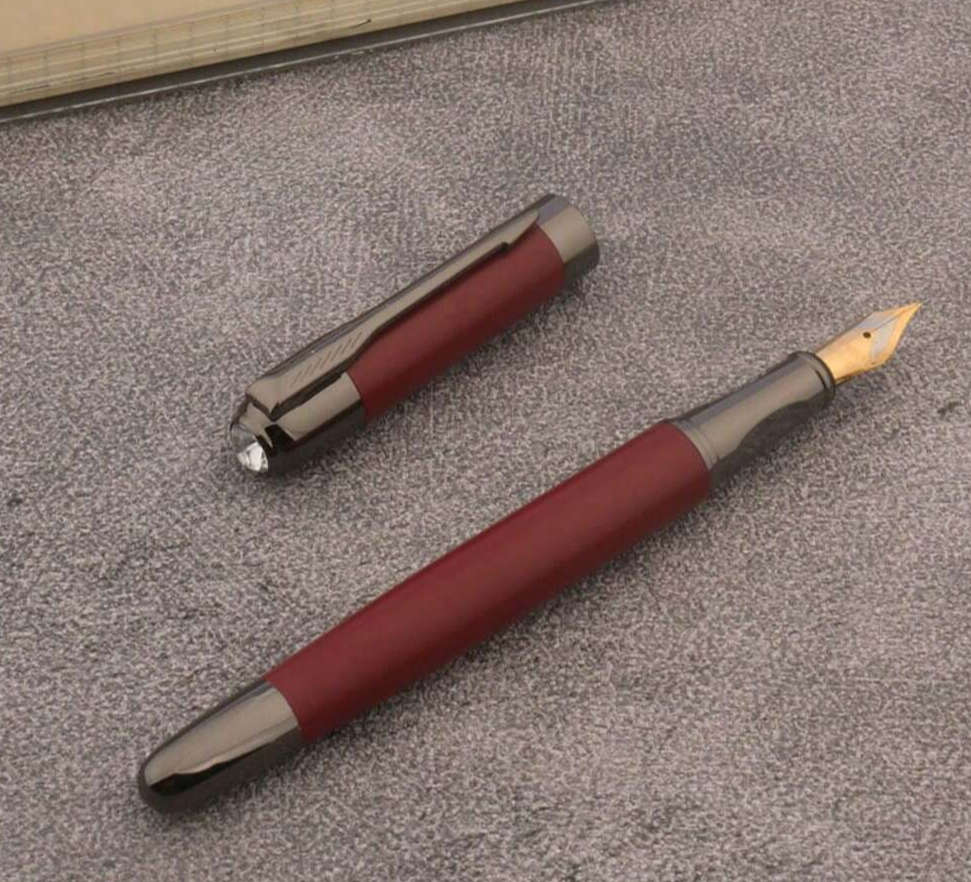 Crimson Red Metal Fountain Pen with Diamonte Cap