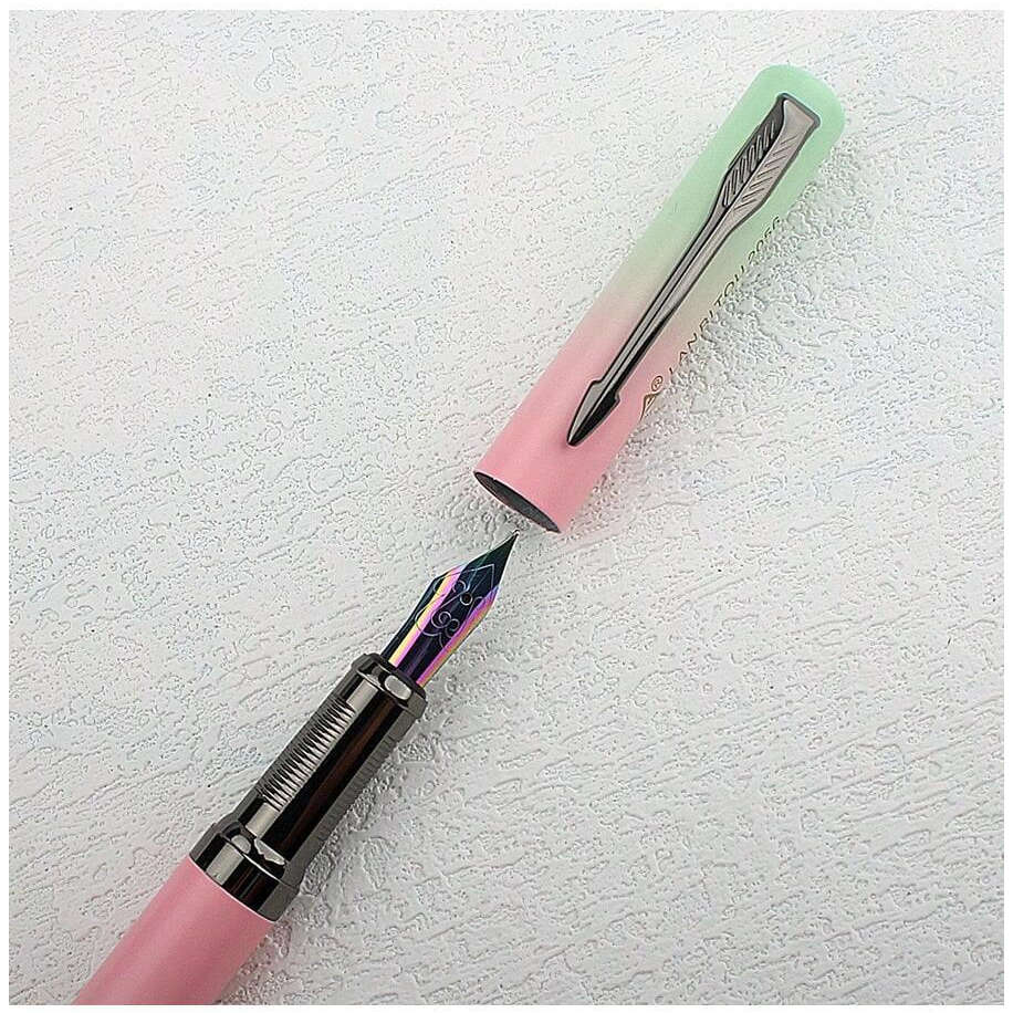 Luxury Fountain Pen with 0.77mm Tungsten Nib (Lime / Pink)
