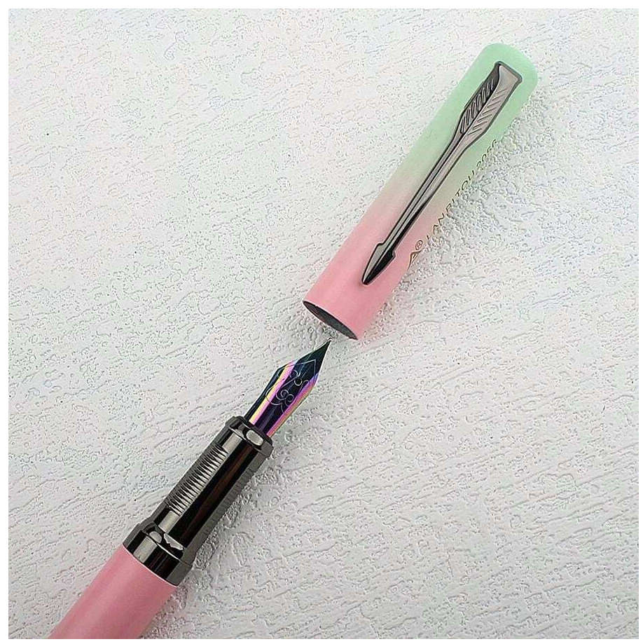 Luxury Fountain Pen with 0.77mm Tungsten Nib (Lime / Pink)