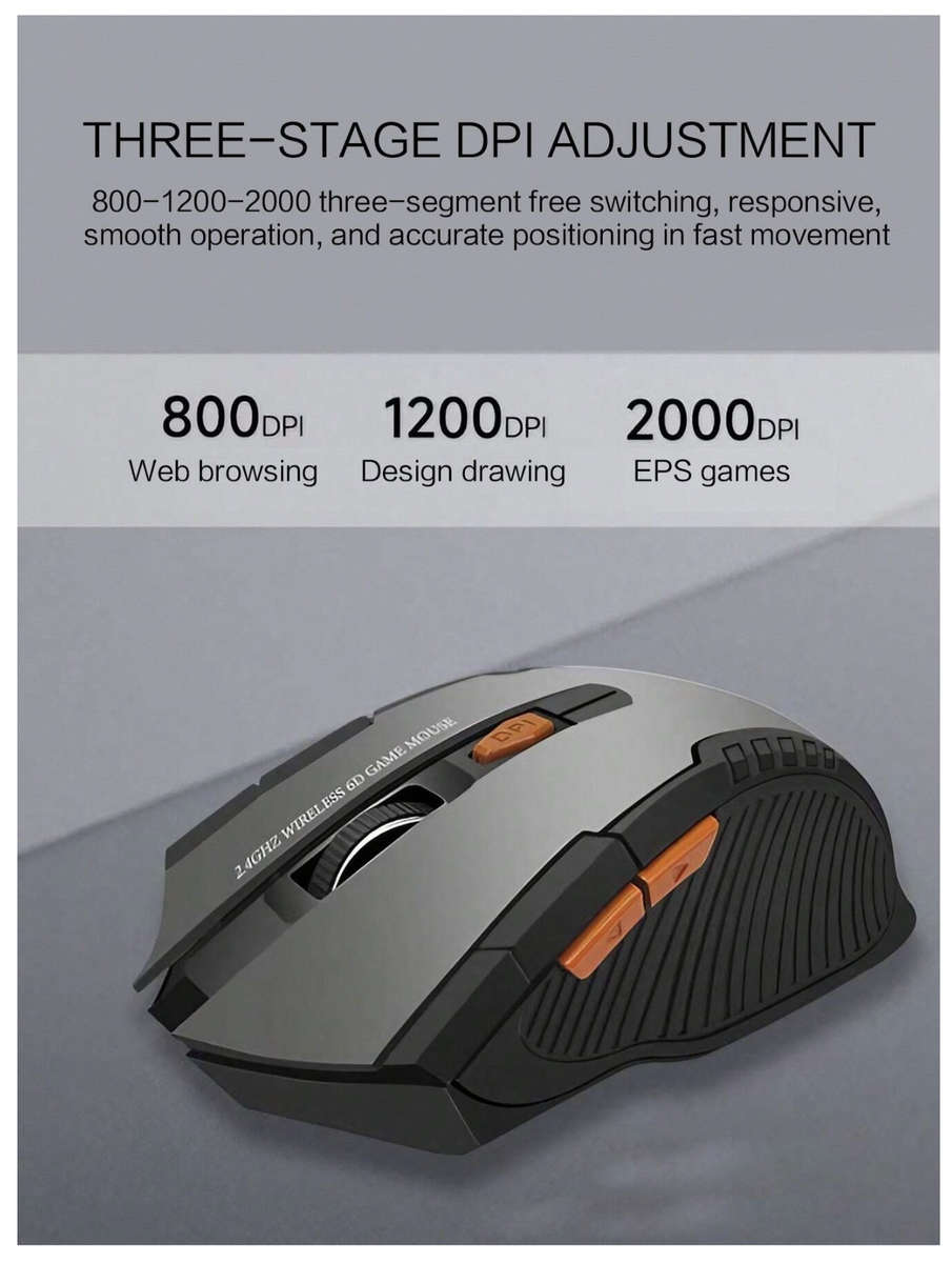 2.4GHz Wireless Optical Gaming Mouse for PC or Laptop (Silver)