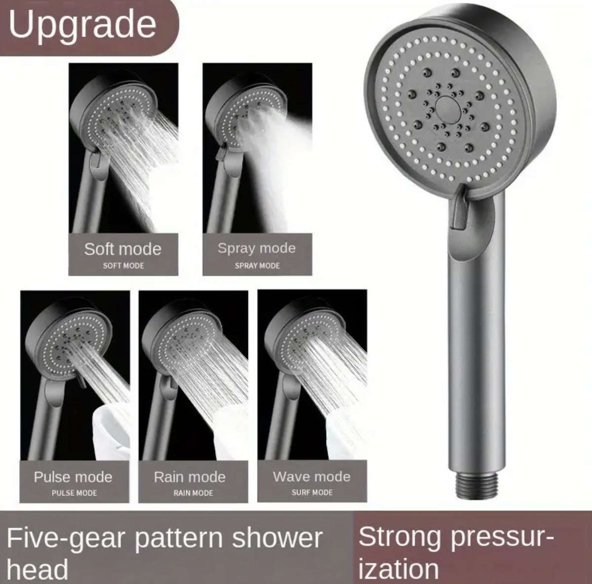 High-Pressure Handheld Shower Head with 5-Mode Adjustable Spray