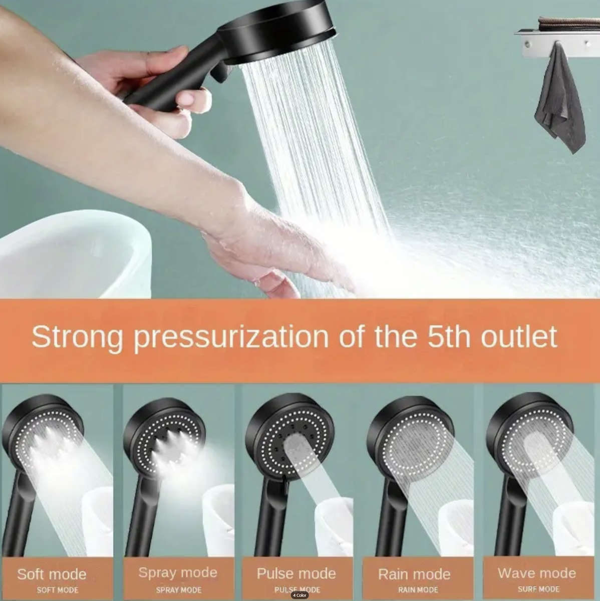 High-Pressure Handheld Shower Head with 5-Mode Adjustable Spray
