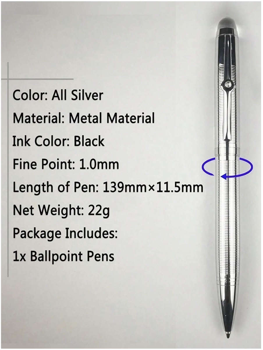 Capless Twist Roller Ball Metal Silver Pen