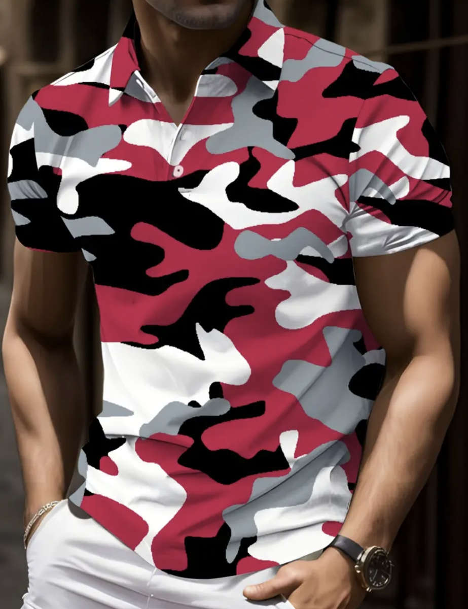 Men's Camouflage Print Golf Shirt (Size - 3XL)