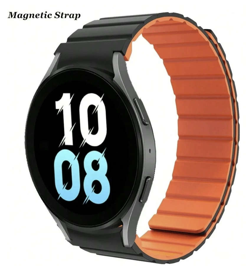 2 Tone Magnetic Silicone Strap compatible with Samsung Watch 6 / 5 / 4 (BLACK ORANGE)