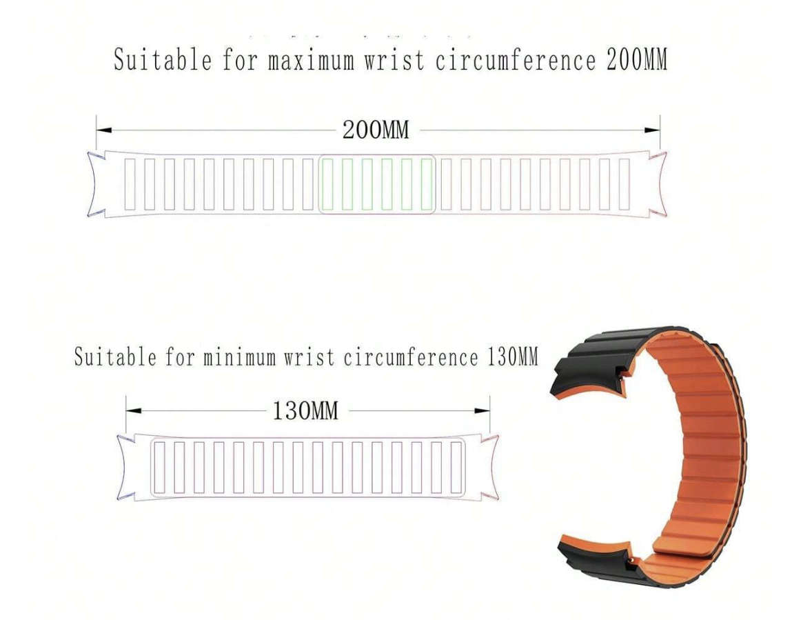 2 Tone Magnetic Silicone Strap compatible with Samsung Watch 6 / 5 / 4 (BLACK ORANGE)