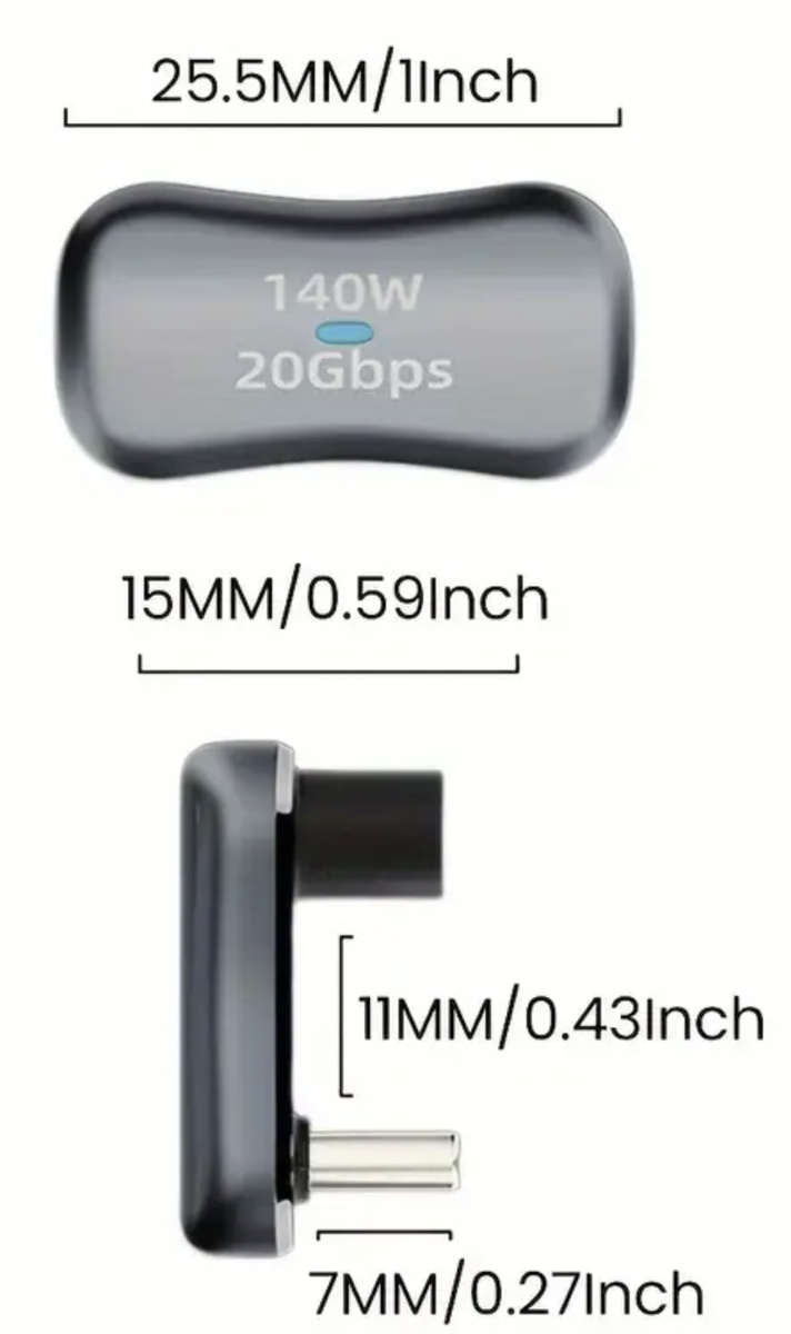U-Shaped Type-C Male to Type-C Female adapter