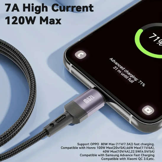 ***CHARGE YOUR PHONE IN 30MINS*** 120W USB Type C To USB, 7A Fast Charging Cable