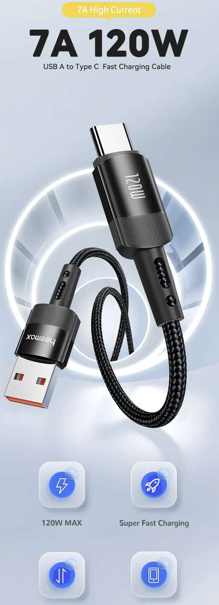 ***CHARGE YOUR PHONE IN 30MINS*** 120W USB Type C To USB, 7A Fast Charging Cable