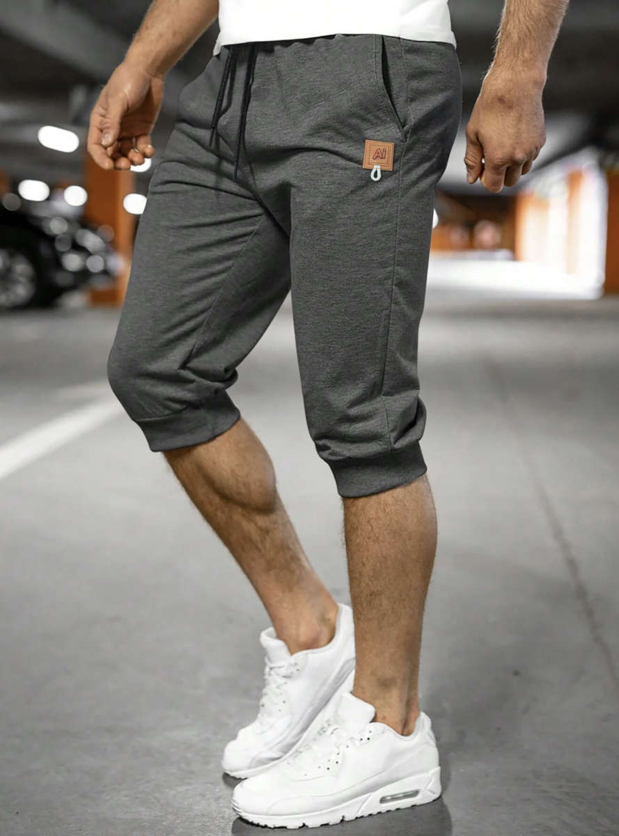 Homme Loose Men's  Capri Sweatpants with Drawstring Waist (Dark Grey) - Size XXL