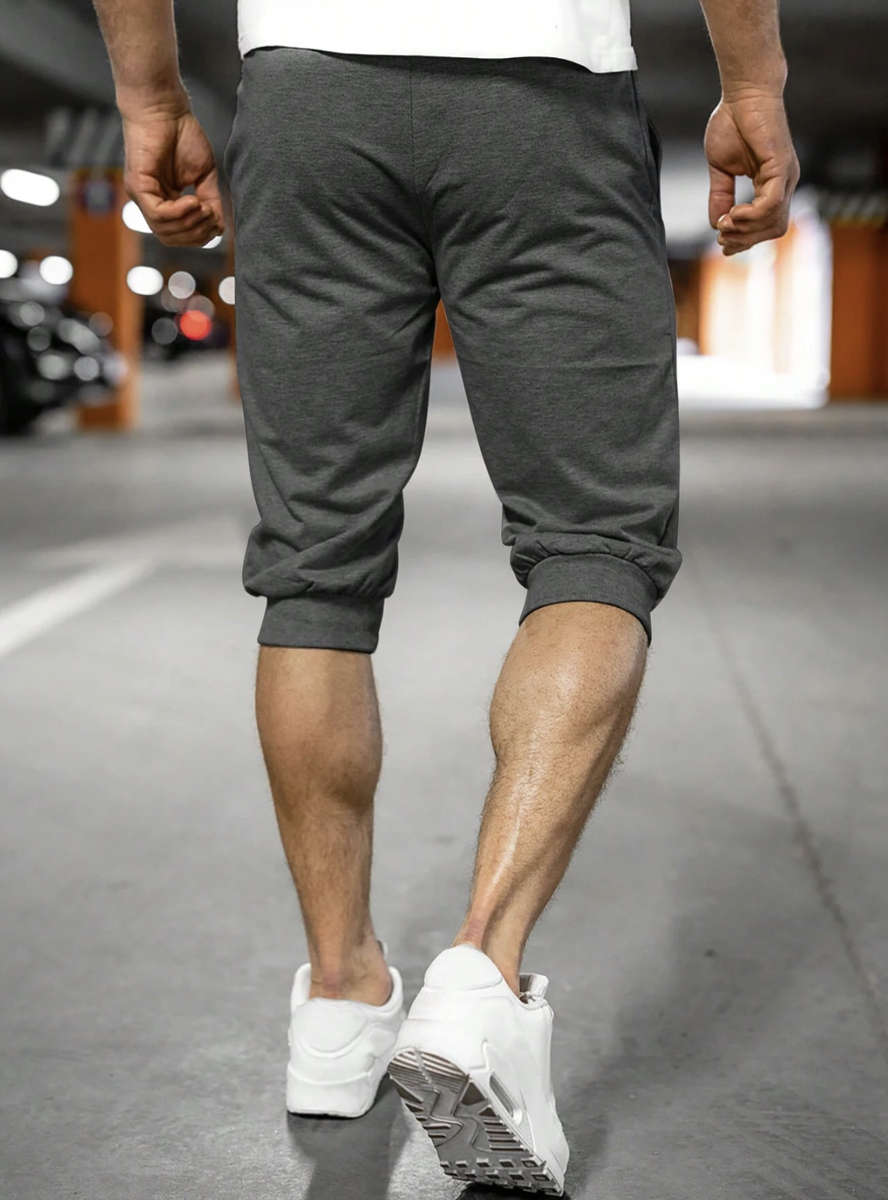 Homme Loose Men's  Capri Sweatpants with Drawstring Waist (Dark Grey) - Size XXL