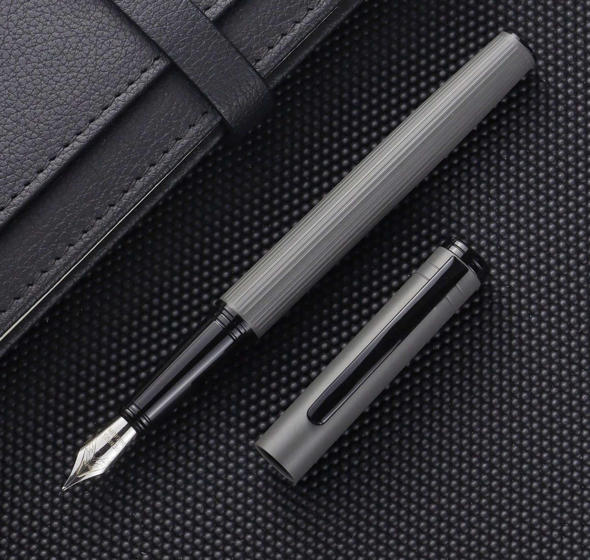 Grey Textured Metal Body Fountain Pen