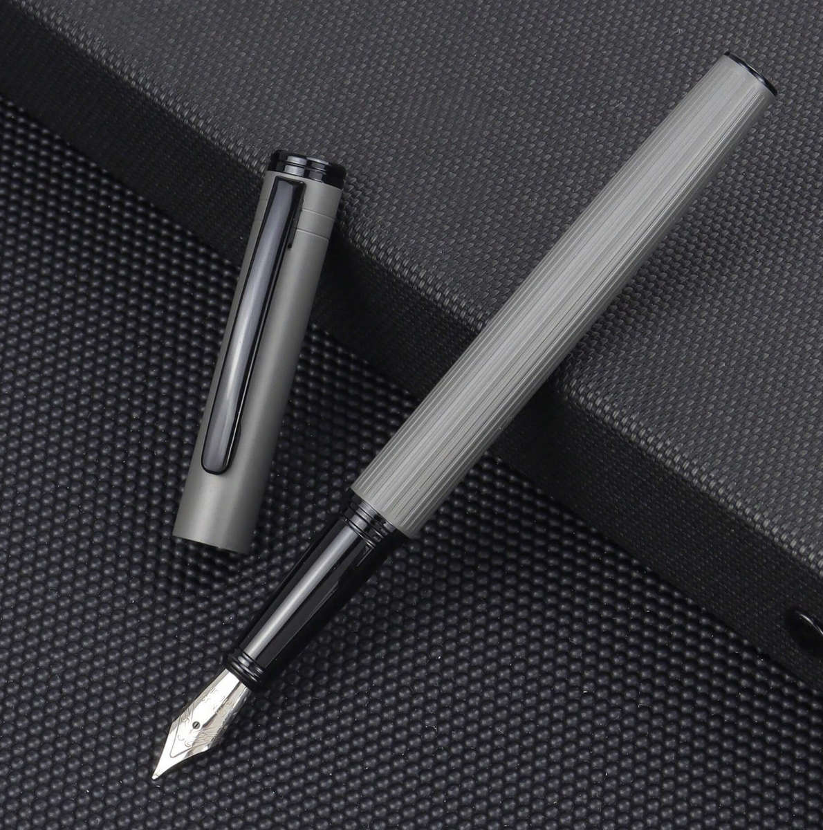 Grey Textured Metal Body Fountain Pen
