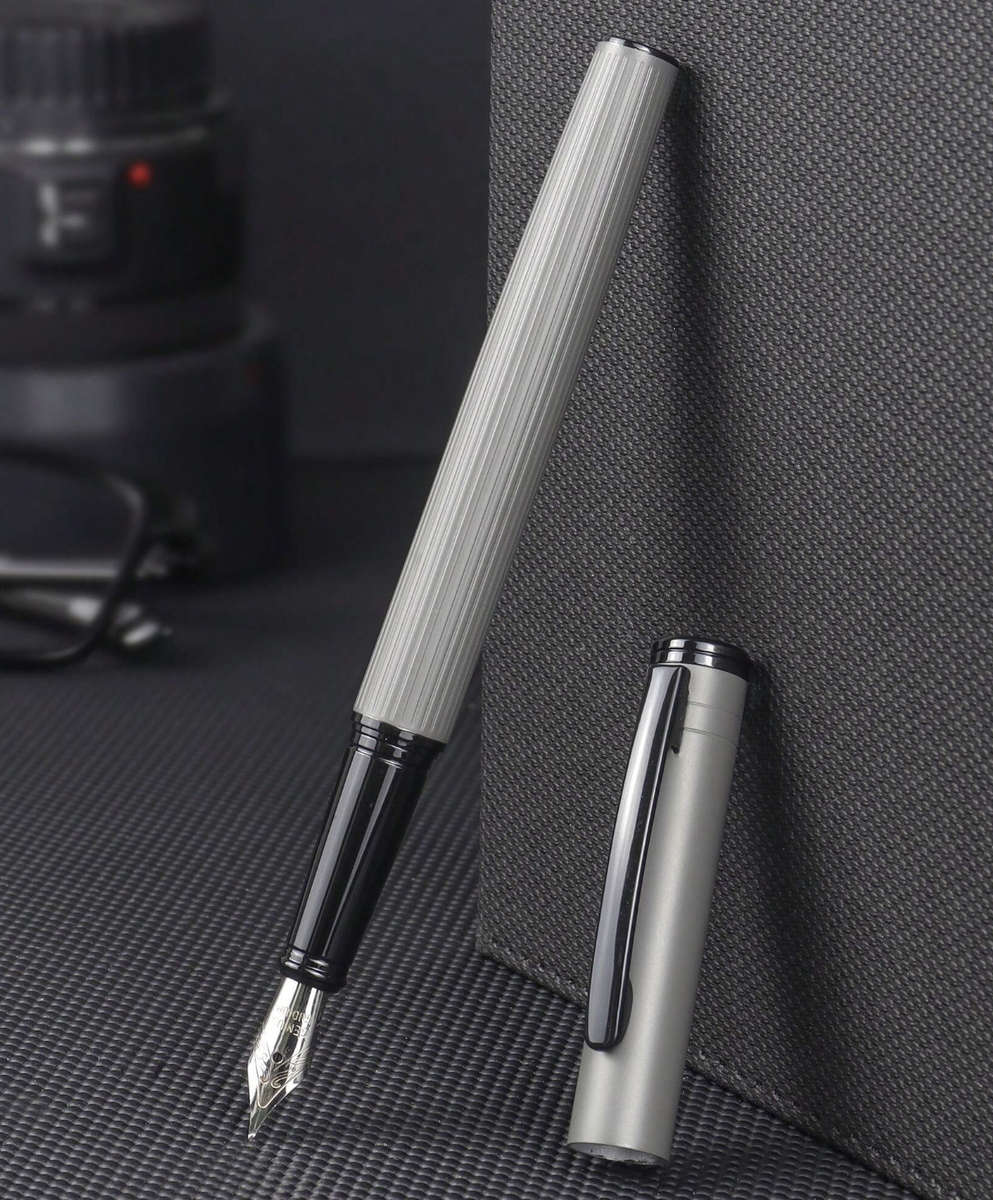 Grey Textured Metal Body Fountain Pen