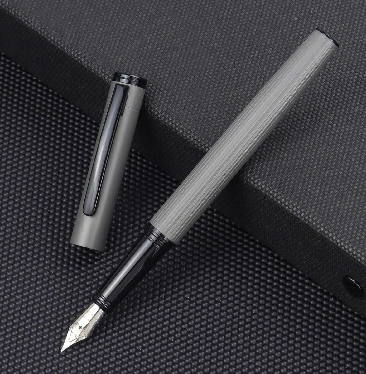 Grey Textured Metal Body Fountain Pen
