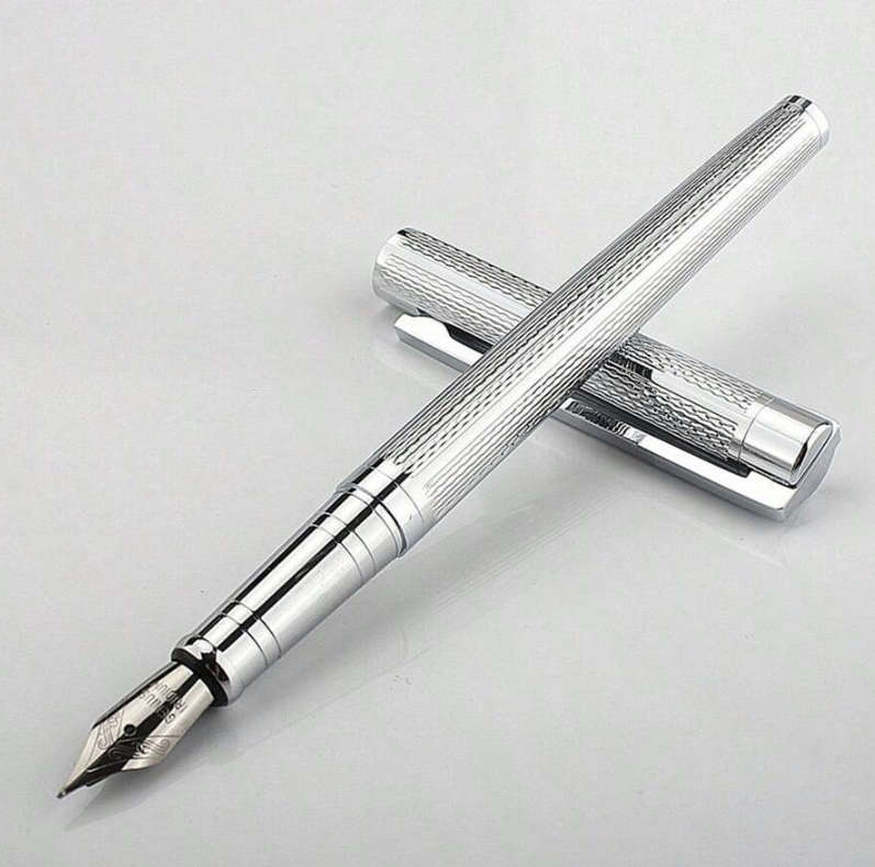 Luxury Silver Metal Textured Fountain Pen