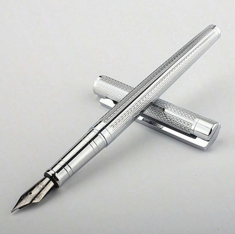 Luxury Silver Metal Textured Fountain Pen