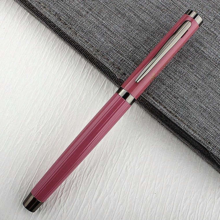 Textured Metal Fountain Pen with Tungsten Nib (Rose Red)