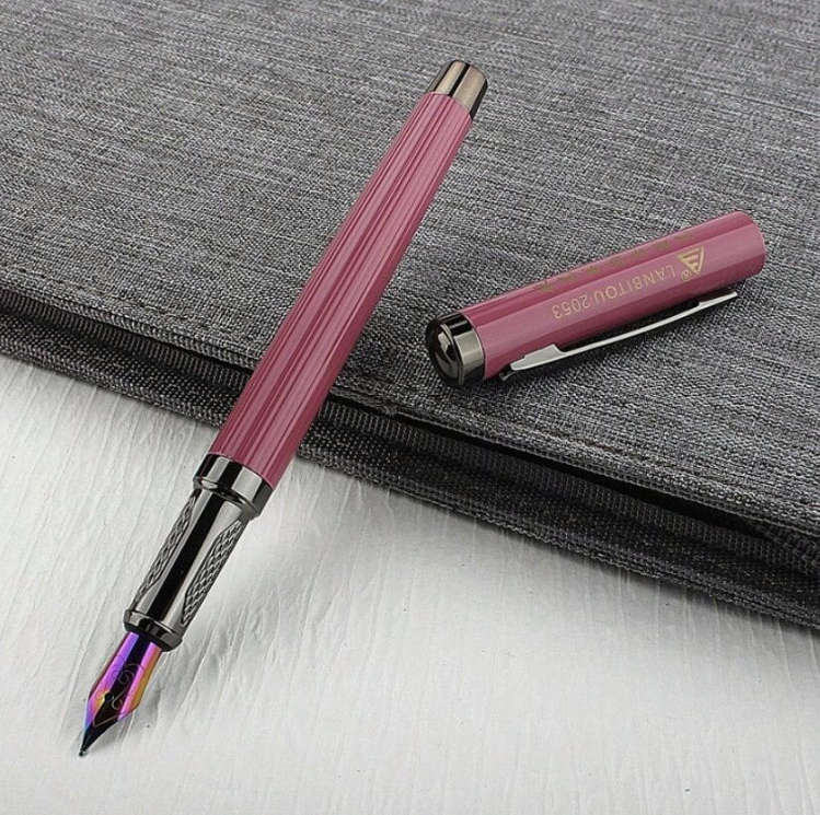 Textured Metal Fountain Pen with Tungsten Nib (Rose Red)