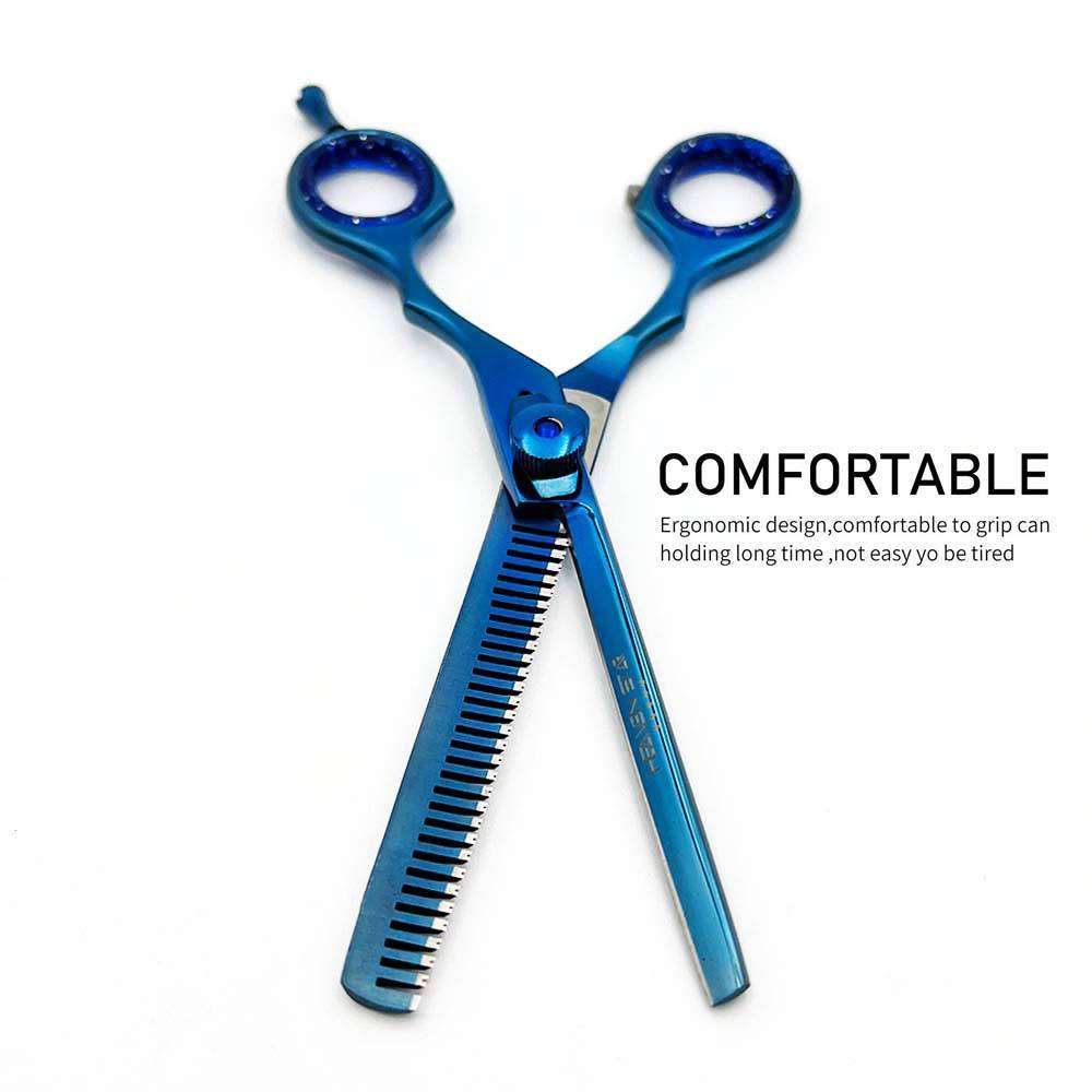 Professional Barber Hairdressing & Thinning Shears 6.0" Salon Scissors Set - Blue Titanium