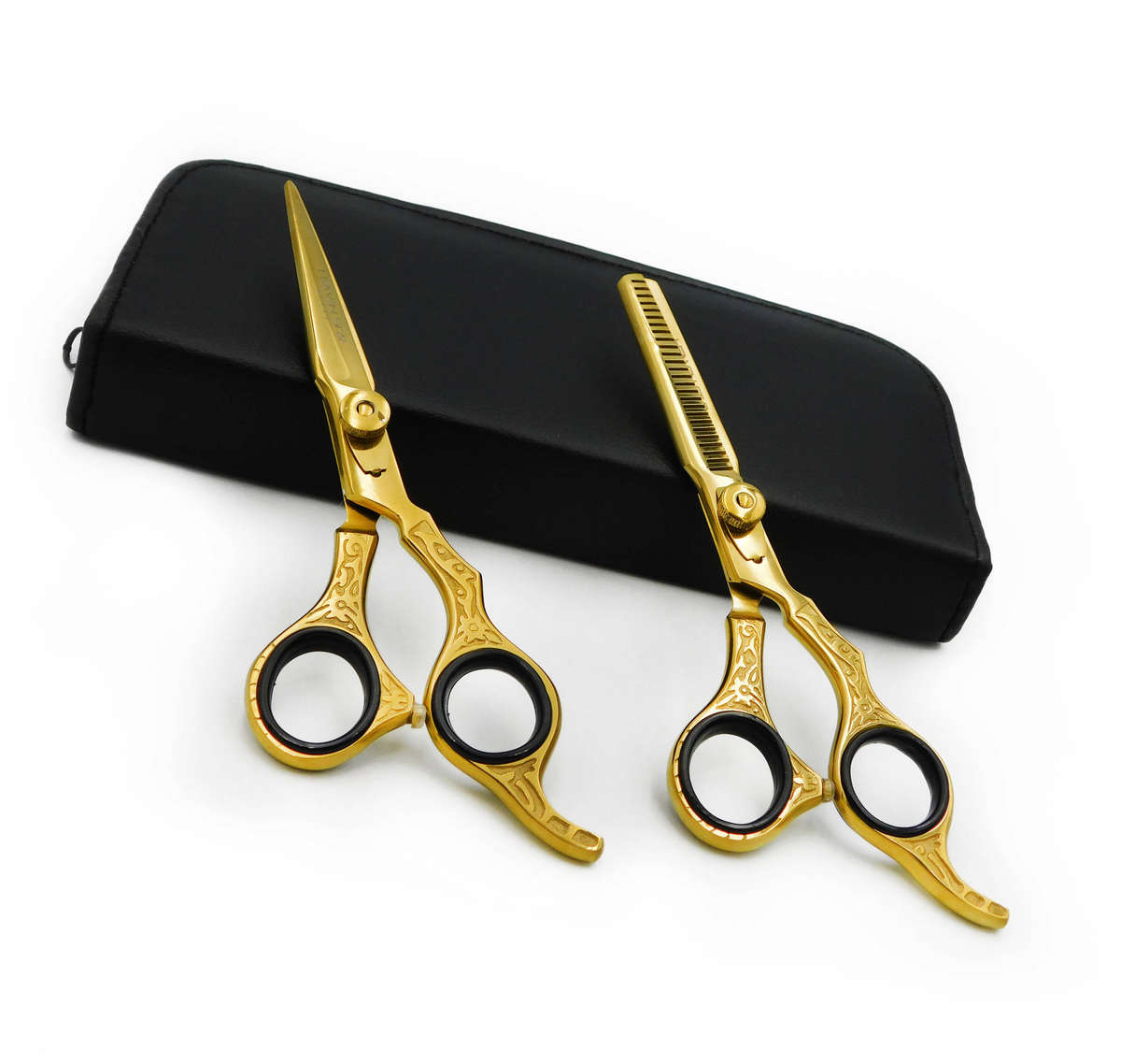 Professional Barber Hairdressing & Thinning Scissors Set 6.5" Vintage Style - Gold Edition
