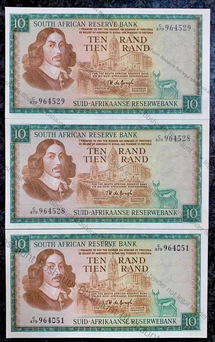 Tw De Jongh. R10 in sequence C479 /964528-529 & 051- 3rd issue 1975 UNC (1 bid takes al