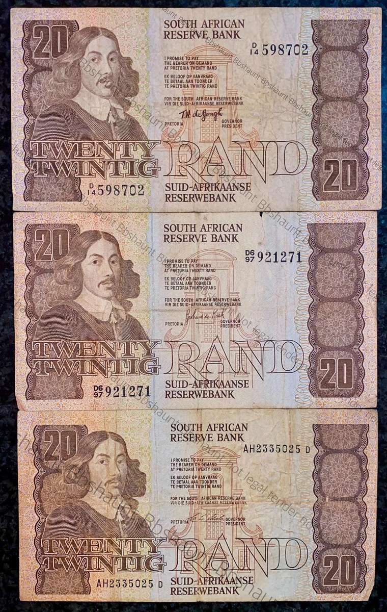 South Africa. R20 set - Tw De Jongh - GPC De Kock - CL Stals (1 bid takes all)