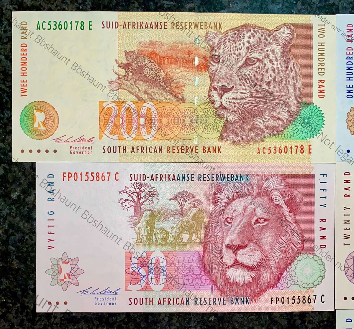 COMPLETE SET OF CL STALS & DECIMALS R200 TO R10 SECOND ISSUE 1994 UNC (1 BID TAKES ALL)