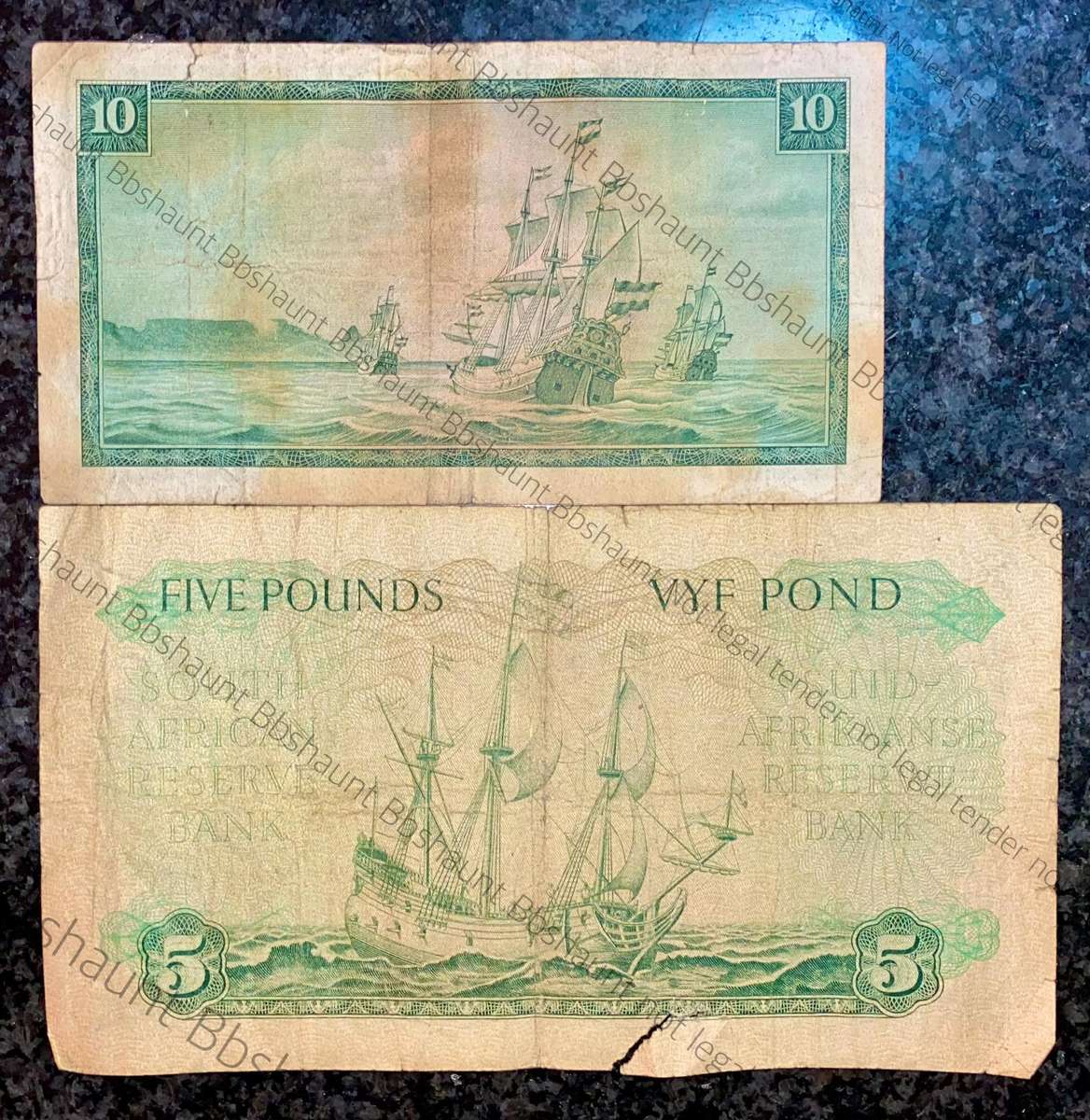 G Rissik R10 - 2nd issue 1966 & Mh De Kock 5 Pound 1958 (1 bid takes all)