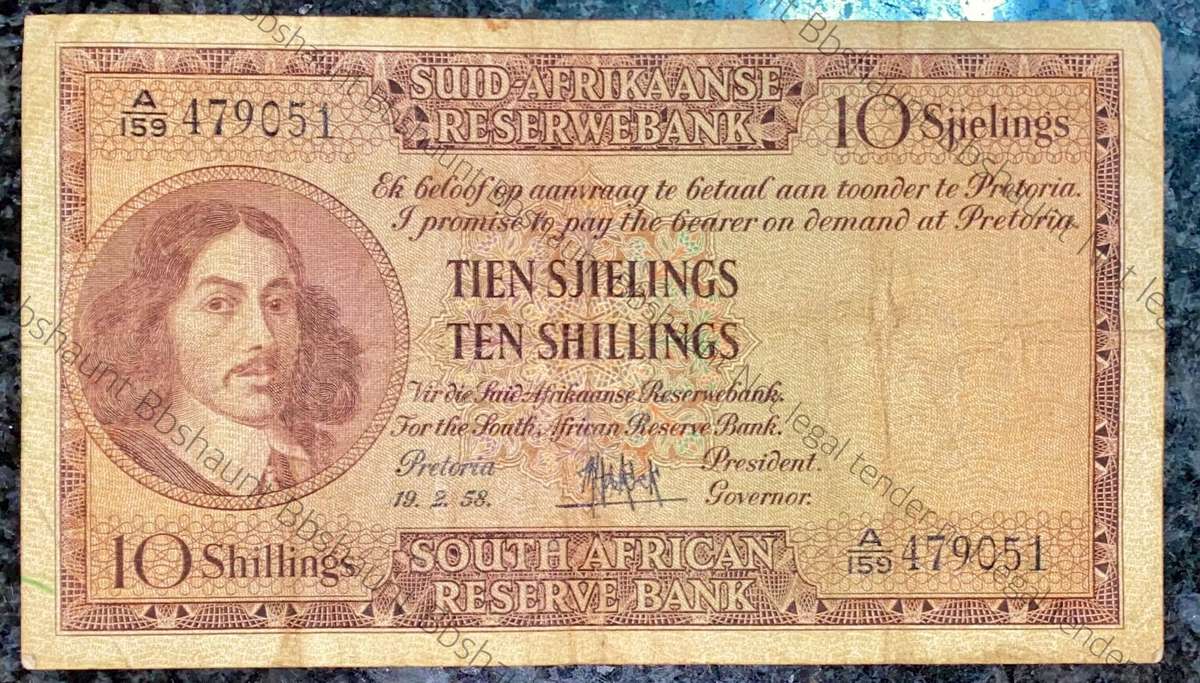 Mh De Kock. 10 shillings 19-2-1958 -- A159