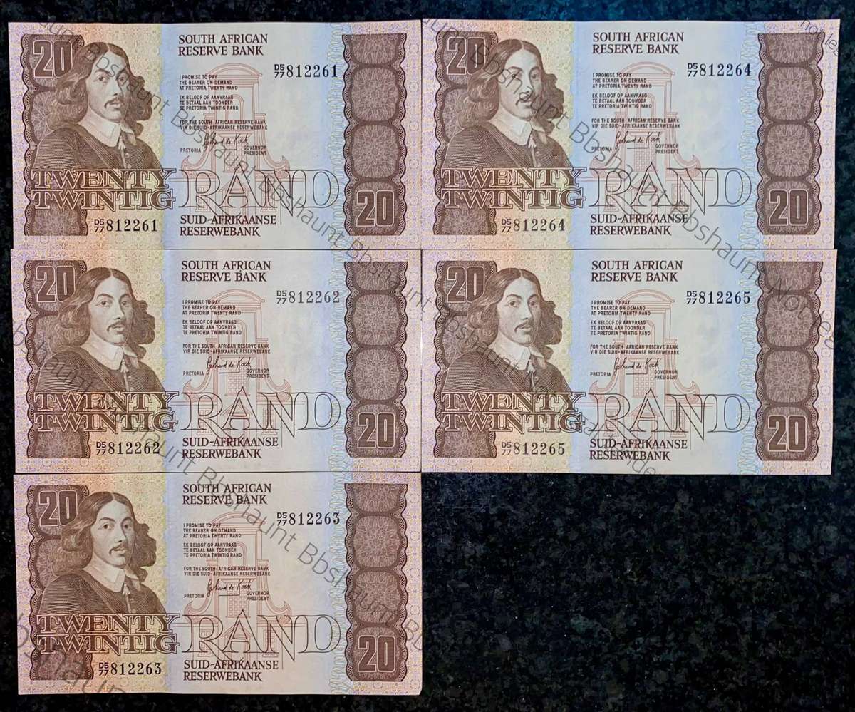 GPC De Kock. R20 in sequence D5 77/812265-261 UNC-AUNC 3rd issue 1984 (bid per note)