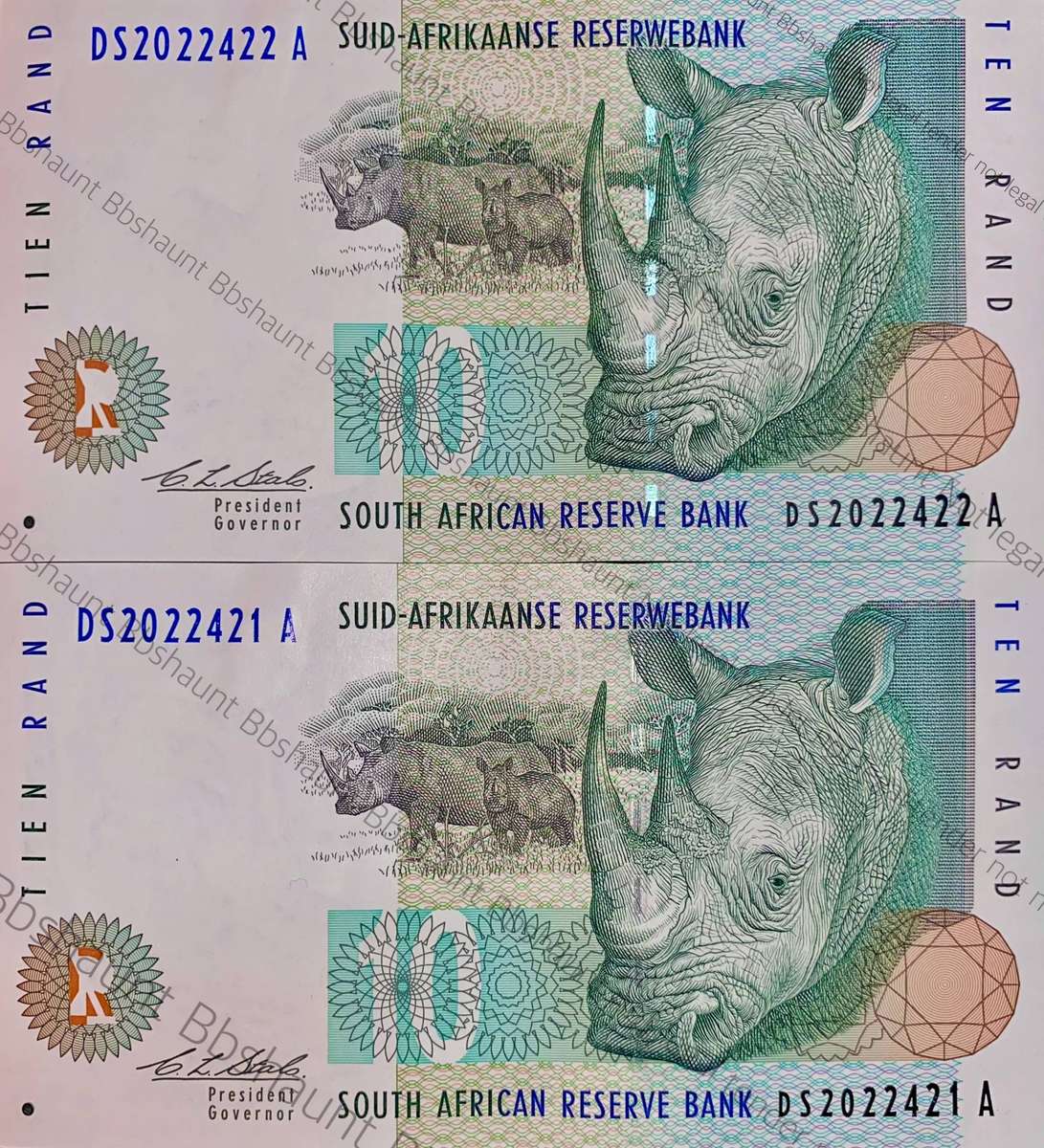 CL Stals. R10 -- in sequence DS2022422-421 Rhino wtm 2nd issue 1993 unc-aunc (1 bid takes all)