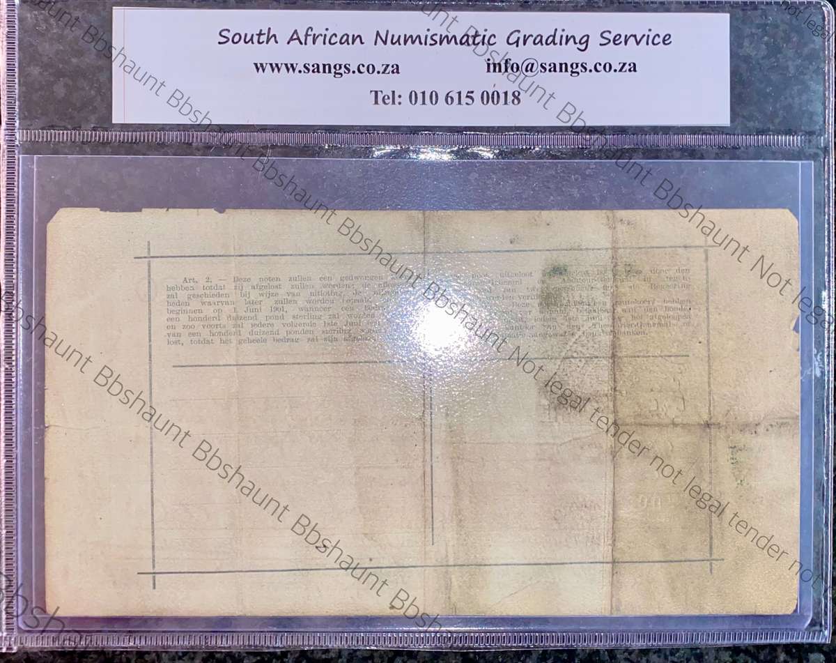 Z.A.R Graded Pretoria 20 pound Government Noot 28-05-1900 cape coat of arm wtm printed Z.A.Republiek